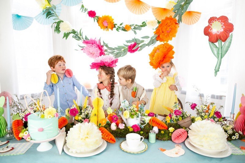 Хартиени Цветя За Декорация в Розово, Жълто и Оранжево - Party Design