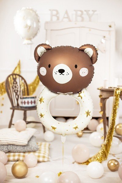 Фолиев Балон Дрънкалка с Мече, Кафяво 61x88 см - Party Design