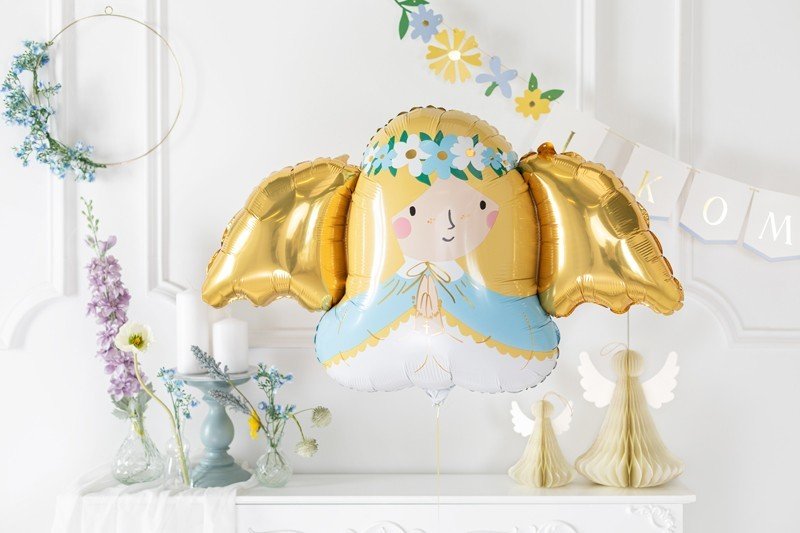 Фолиев Балон Ангел, Златно и Светло Синьо, ,103x58 см - Party Design