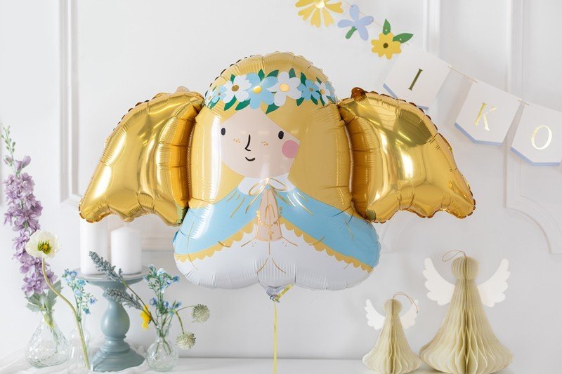 Фолиев Балон Ангел, Златно и Светло Синьо, ,103x58 см - Party Design