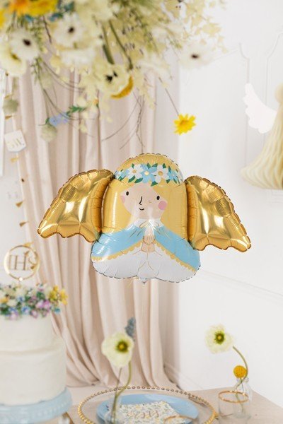 Фолиев Балон Ангел, Златно и Светло Синьо, ,103x58 см - Party Design