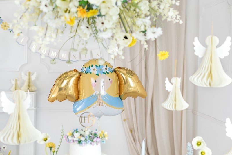 Фолиев Балон Ангел, Златно и Светло Синьо, ,103x58 см - Party Design