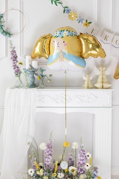 Фолиев Балон Ангел, Златно и Светло Синьо, ,103x58 см - Party Design