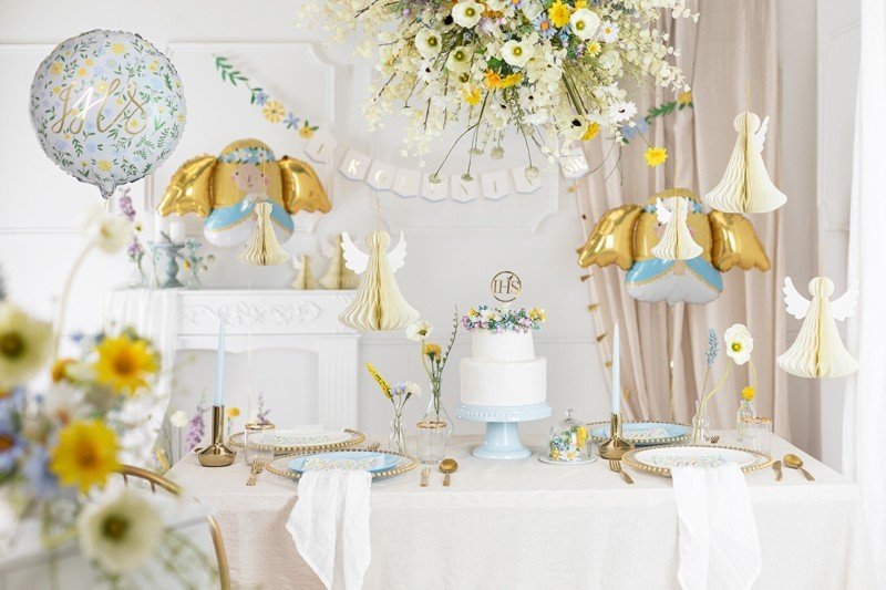 Фолиев Балон Ангел, Златно и Светло Синьо, ,103x58 см - Party Design