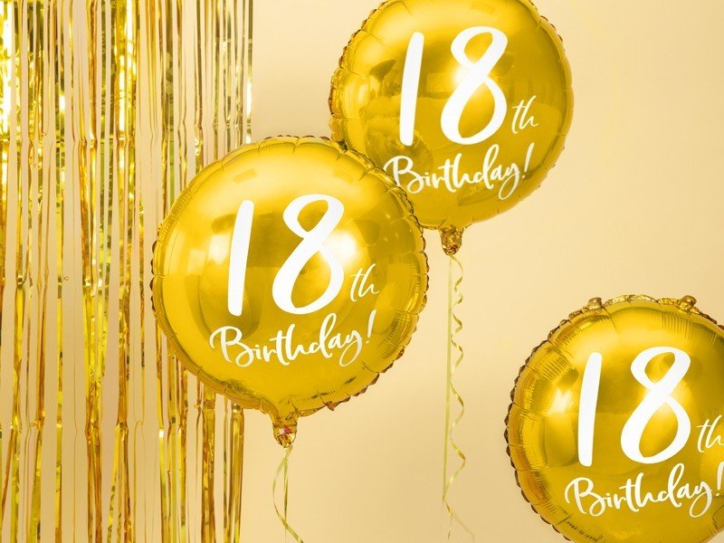 Фолиев Балон с Надпис "18th Birthday", Златен - Party Design