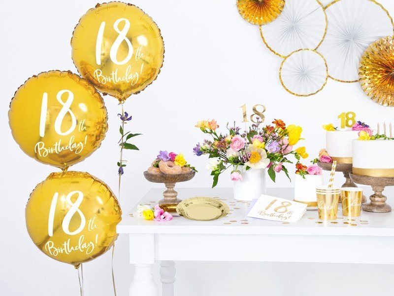 Фолиев Балон с Надпис "18th Birthday", Златен - Party Design