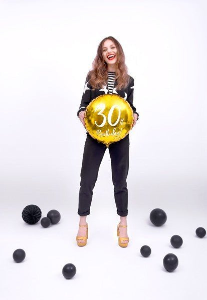 Фолиев Балон с Надпис "30th Birthday", Златен - Party Design
