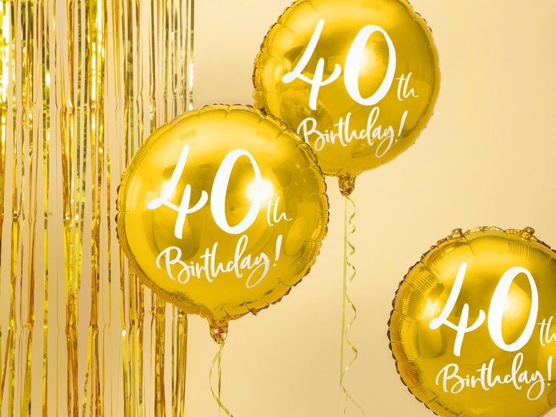 Фолиев Балон с Надпис "40th Birthday", Златен - Party Design