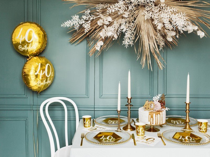 Фолиев Балон с Надпис "40th Birthday", Златен - Party Design