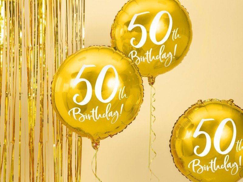 Фолиев Балон с Надпис "50th Birthday", Златен - Party Design
