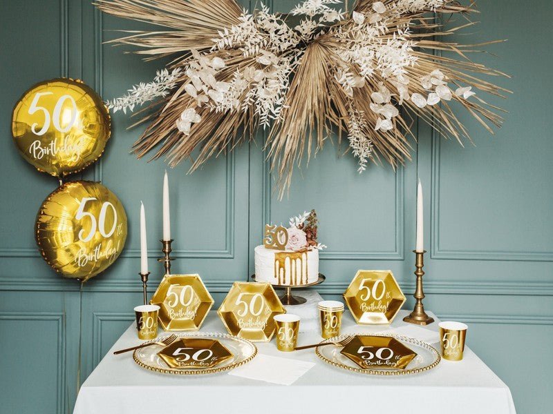 Фолиев Балон с Надпис "50th Birthday", Златен - Party Design