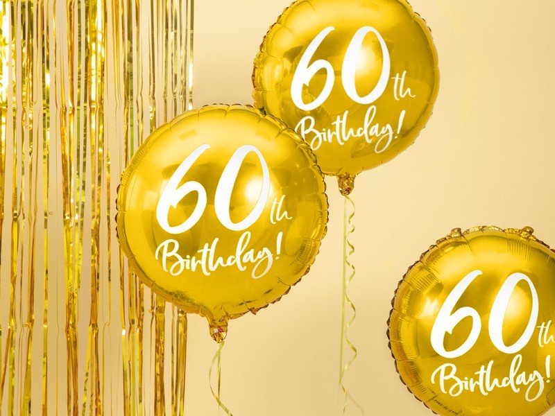 Фолиев Балон с Надпис "60th Birthday", Златен - Party Design
