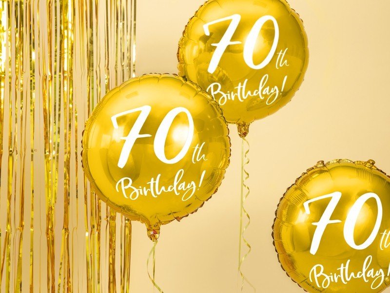 Фолиев Балон с Надпис "70th Birthday", Златен - Party Design