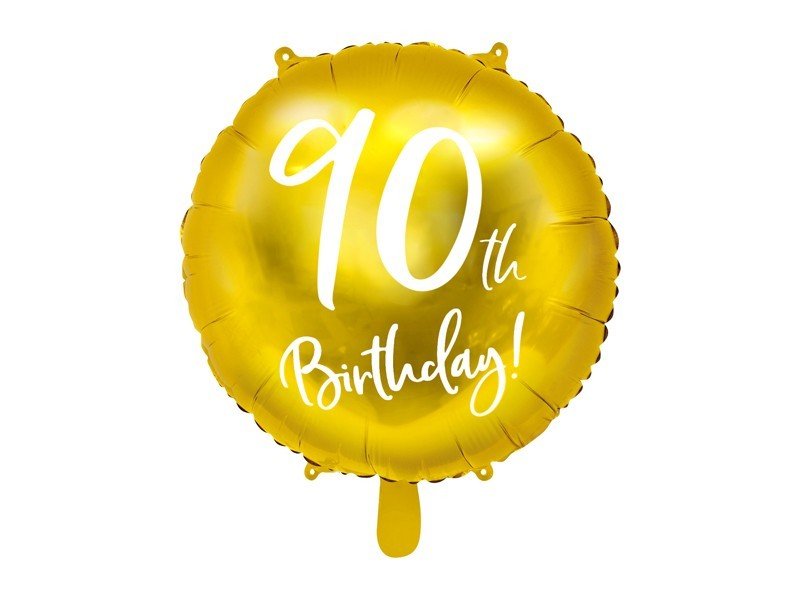 Фолиев Балон с Надпис "90th Birthday", Златен - Party Design