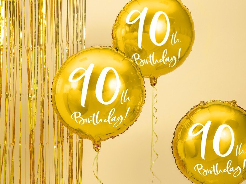 Фолиев Балон с Надпис "90th Birthday", Златен - Party Design
