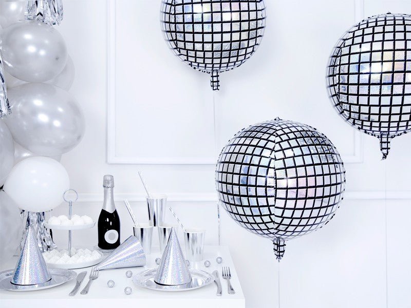 Фолиев Балон Диско Топка, Сребърно и Черно, 40см - Party Design