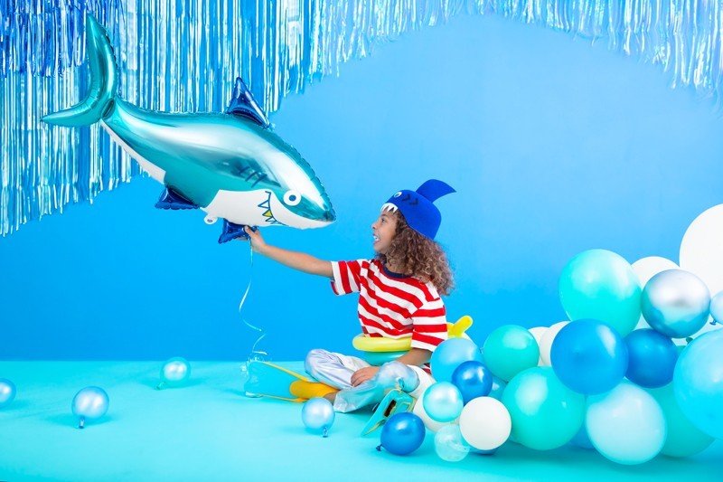 Фолиев Балон Акула в Синьо и Бяло, 102x62 см - Party Design