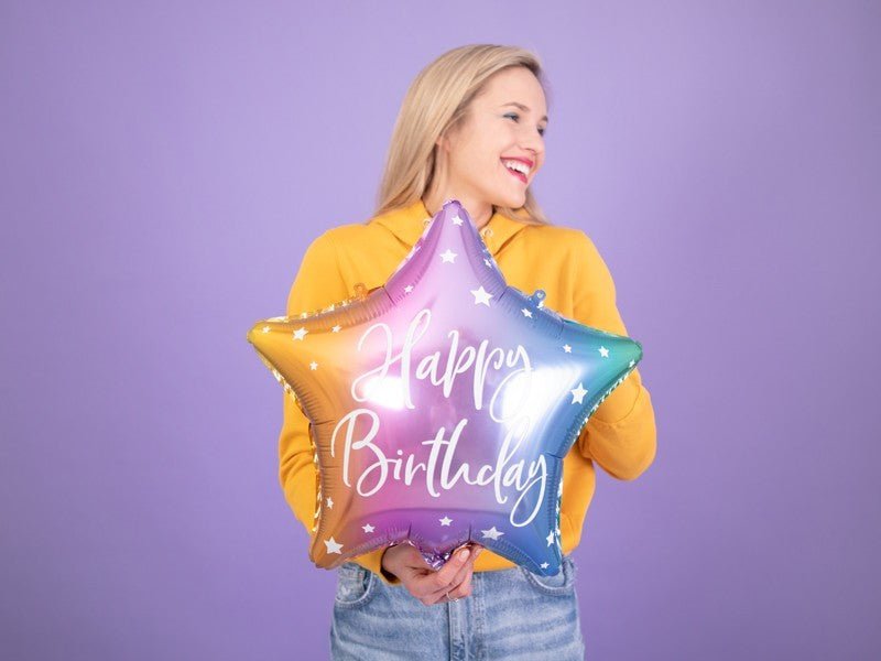 Фолиев Балон Звезда "Happy Birthday", Преливащи се Цветове - Party Design