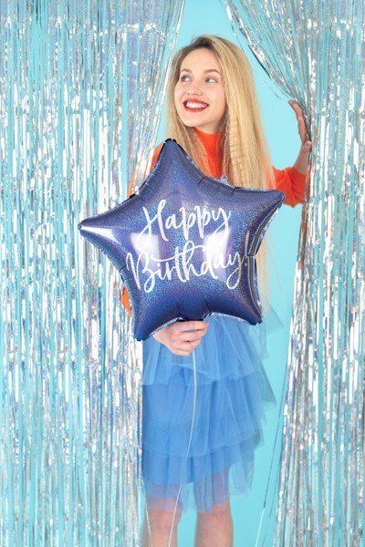 Фолиев Балон "Happy Birthday", 40см, Тъмносин - Party Design