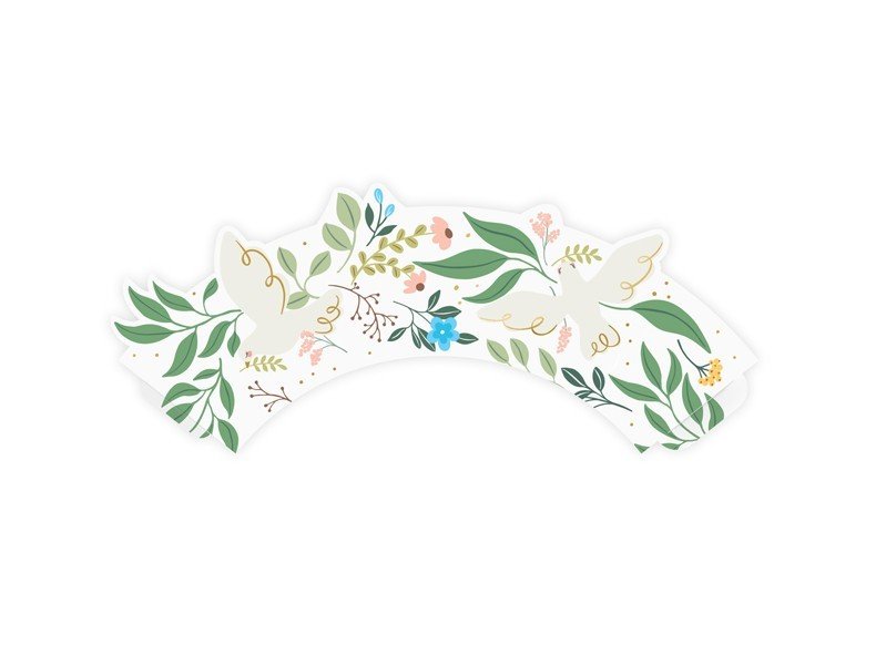 Кошници за Кексчета, Бели с Цветя - (1 пакет / 6 бр.) - Party Design