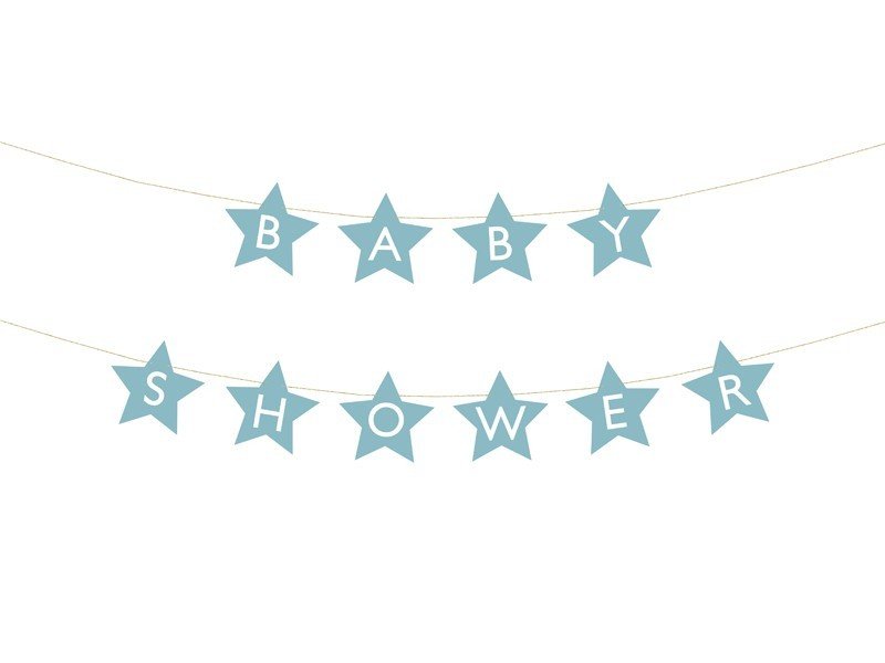 Гирлянд на Звездички с Надпис "Baby Shower", Светло Син - Party Design