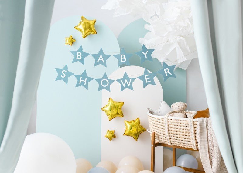 Гирлянд на Звездички с Надпис "Baby Shower", Светло Син - Party Design