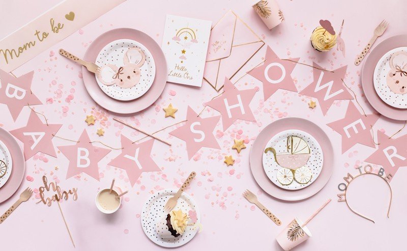 Картичка с Висяща Декорация Щъркел, Светло Розово, 14х20 см - Party Design