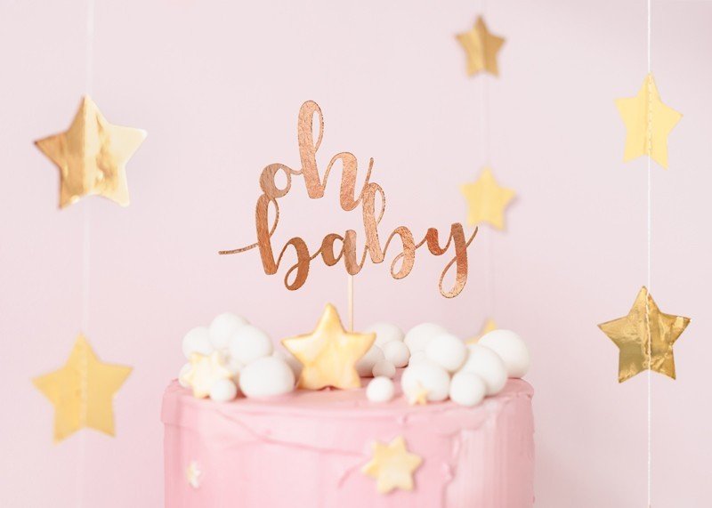 Топер За Торта - "Oh Baby", Розово Злато, 25 см - Party Design