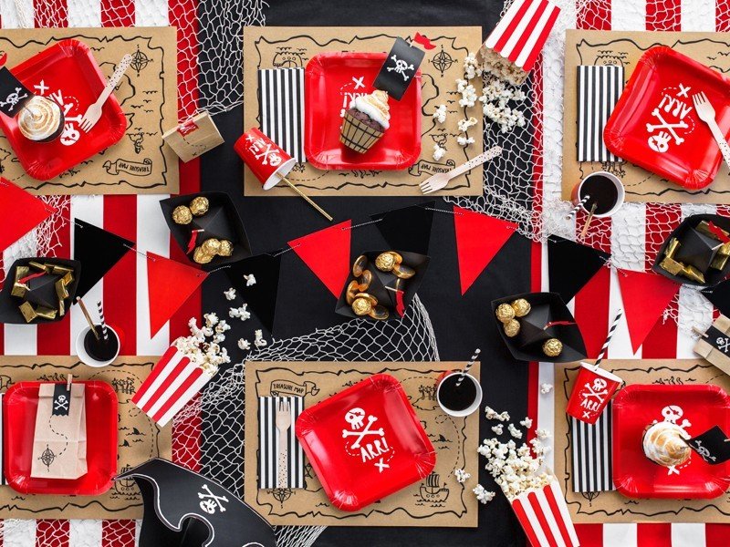Кутии за Пуканки в Бяло и Червено - (1 пакет / 6 бр.) - Party Design