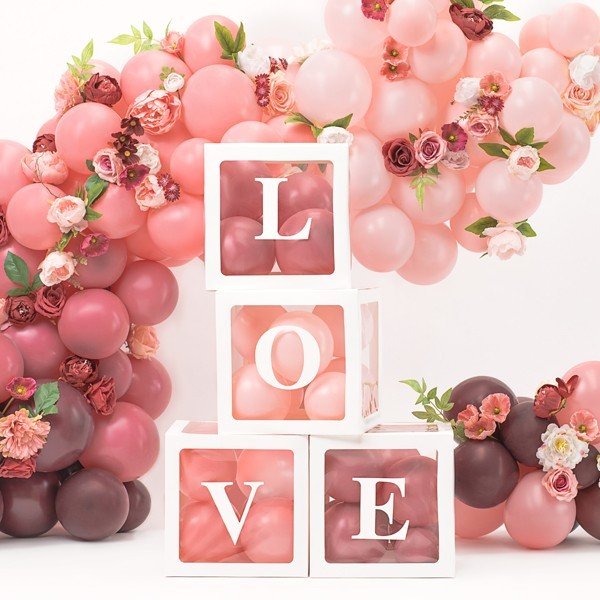 Кутии за Балони "LOVE", 30х30 см, бели - Party Design