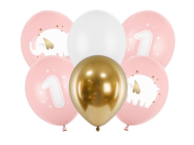Латексови Балони - Една Годинка, Розово 30см - (1 пакет / 6 бр.) - Party Design