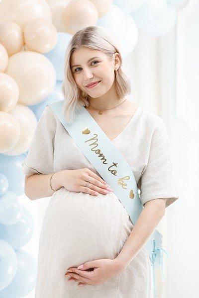 Лента "Mom to Be", Светло Тифани Синьо, 75 см - Party Design