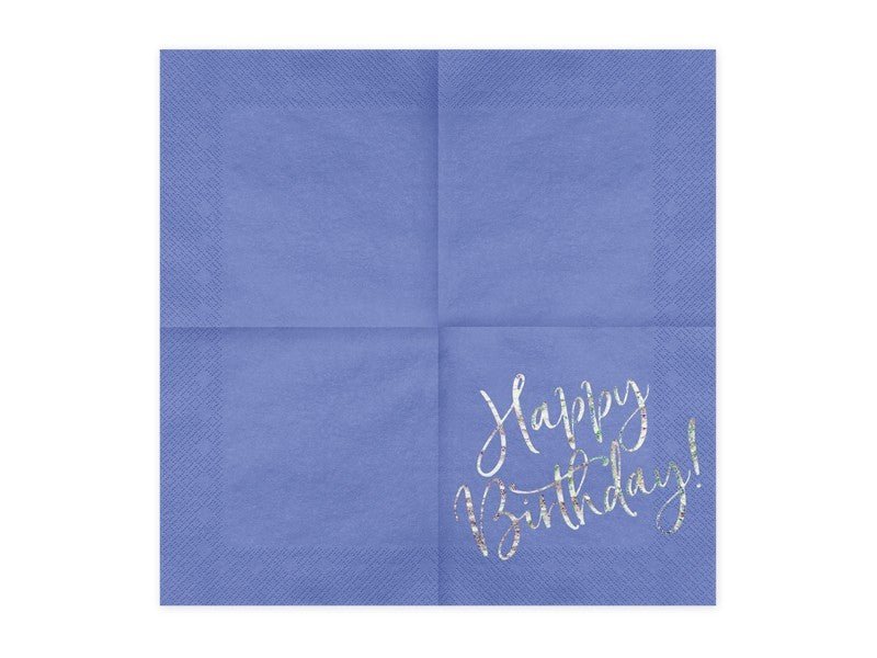 Салфетки "Happy Birthday", Тъмносини, 33x33см - (1 пакет / 20 бр.) - Party Design