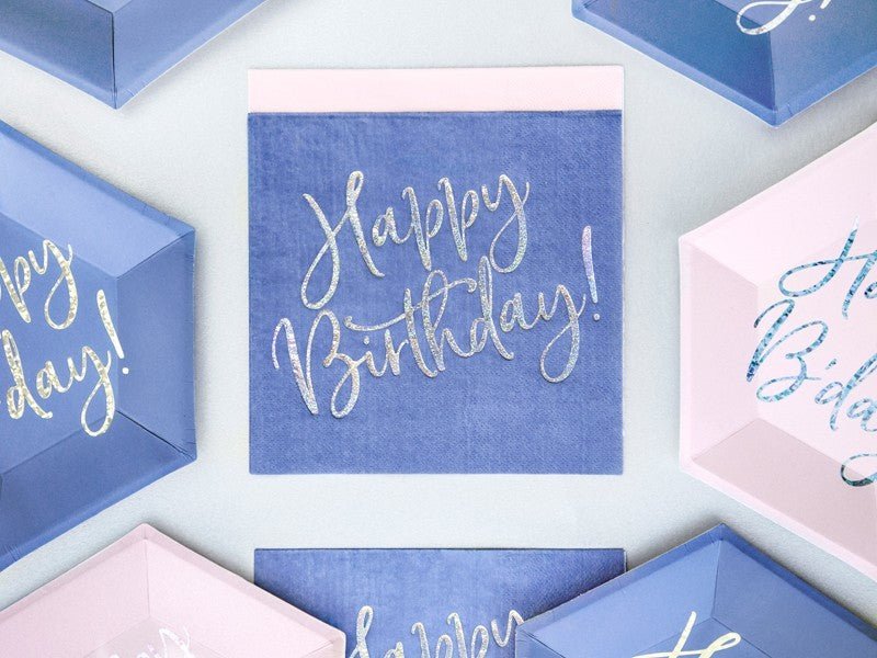 Салфетки "Happy Birthday", Тъмносини, 33x33см - (1 пакет / 20 бр.) - Party Design