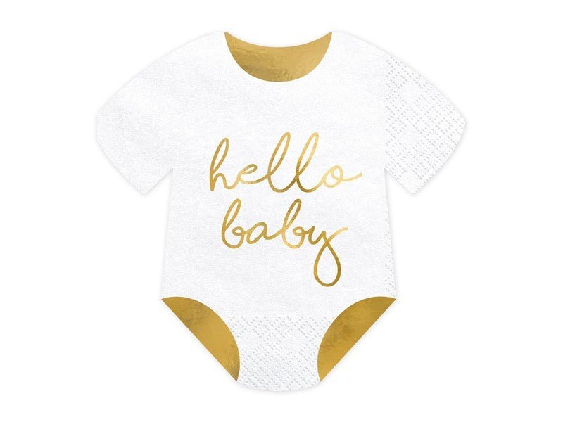 Салфетки Бебешки Гащеризон - Hello Baby, бял, 16х16см - (1 пакет / 20 бр.) - Party Design