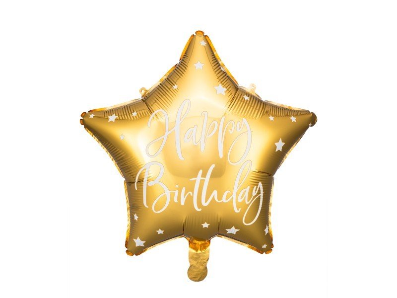 Фолиев Балон Звезда "Happy Birthday", Златно - Party Design