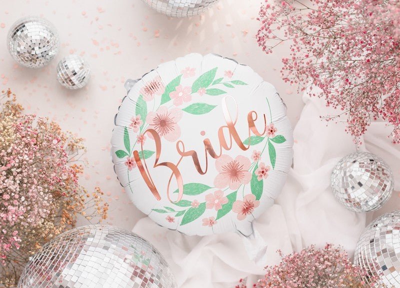 Фолиев Балон ''Bride'', Бял на Цветя, 45см - Party Design