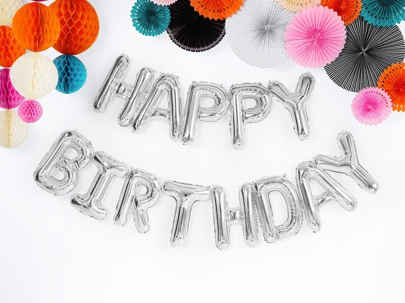 Фолиев Надпис "Happy Birthday'', Сребро, 340х35см - Party Design