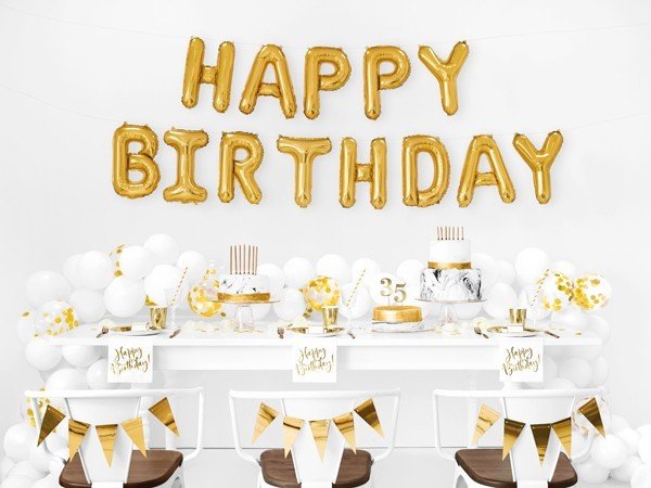 Фолиев Надпис "Happy Birthday'', Злато, 340х35см - Party Design