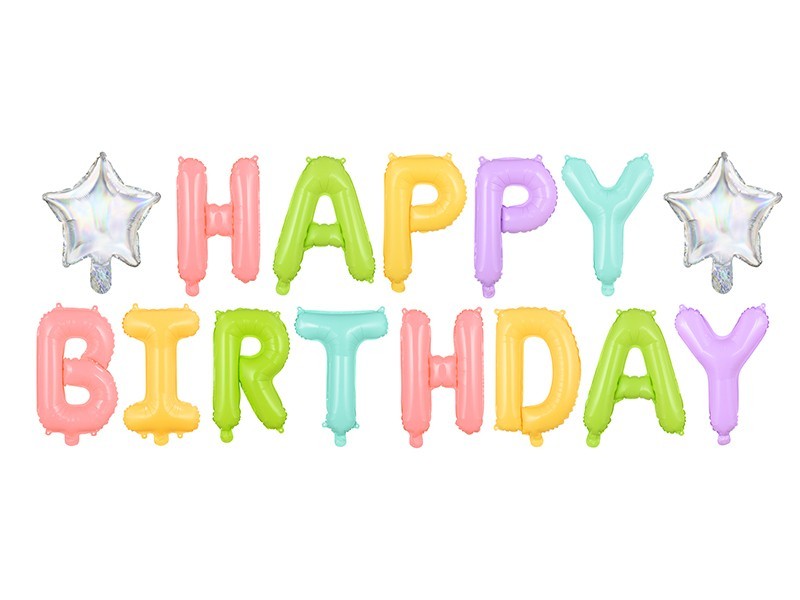 Фолиев Надпис "Happy Birthday", Разноцветен, 395х35см