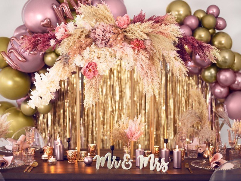 Фолиев Балон Надпис ''Mr Mrs'', Розово Злато, 69х125см - Party Design