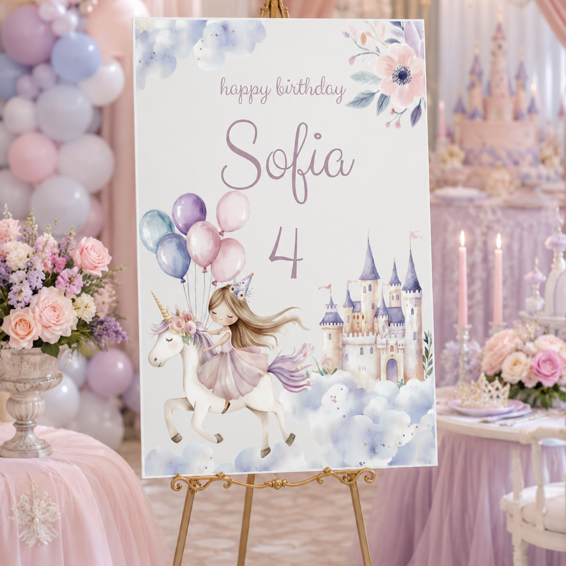 Персонализирана табела Happy Birthday с еднорог