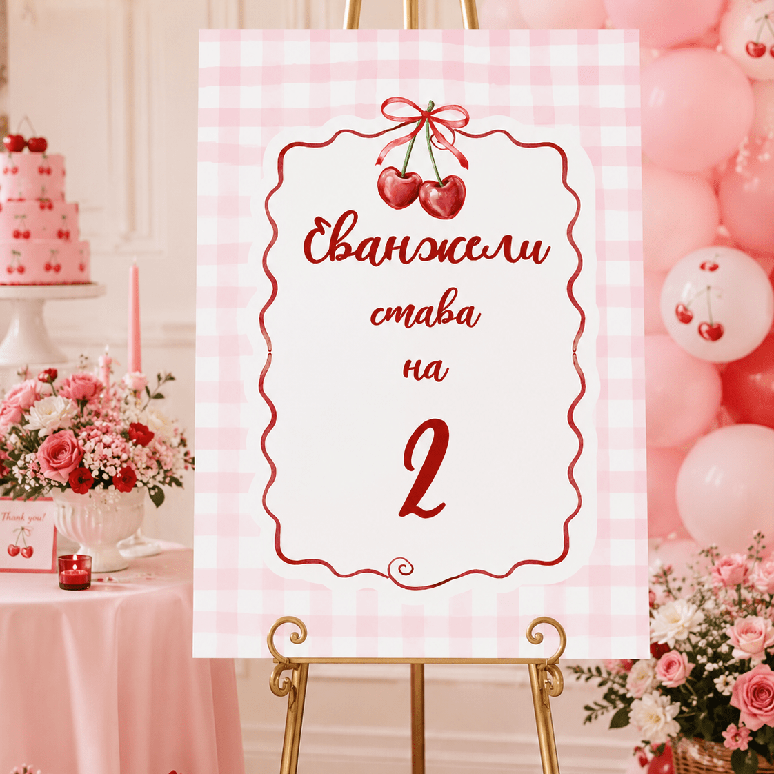 Персонализирана табела за рожден ден с череши - Party Design