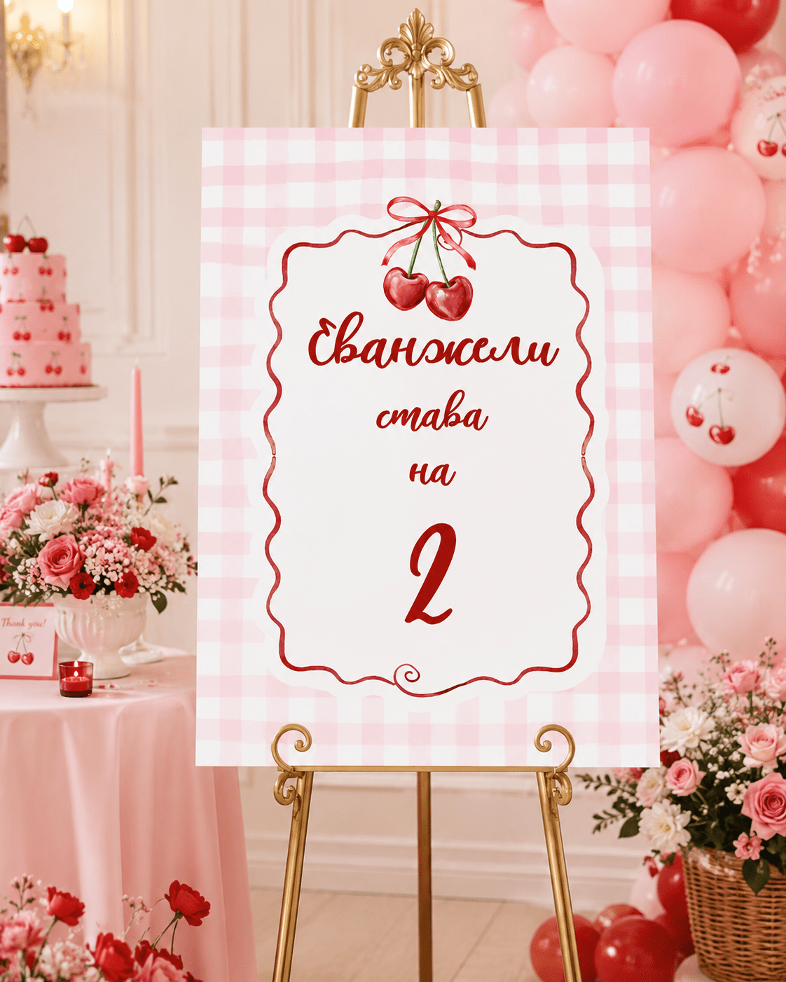 Персонализирана табела за рожден ден с череши - Party Design