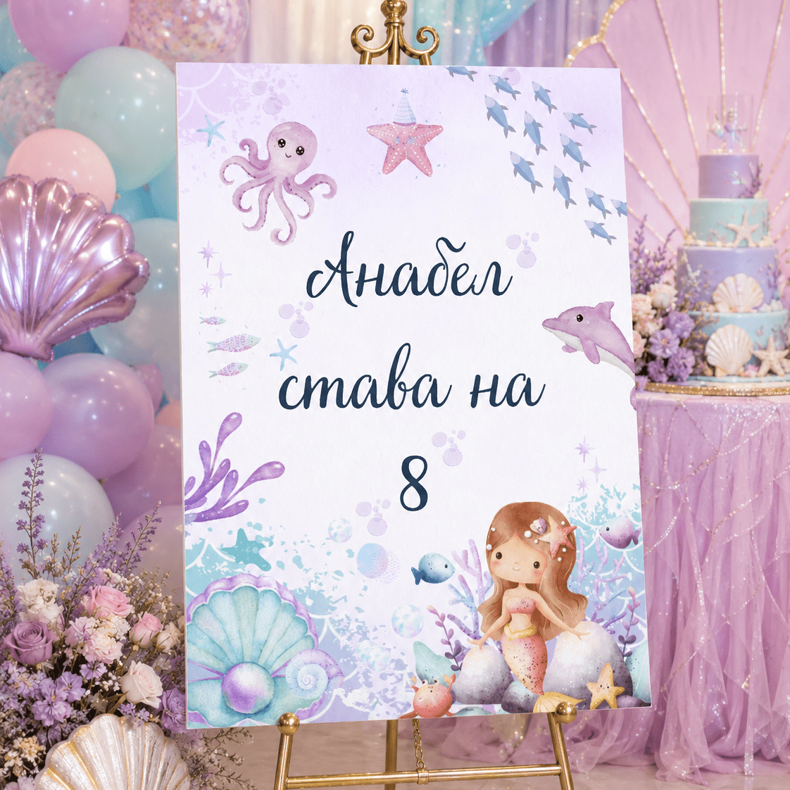 Персонализирана табела за рожден ден с русалка - Party Design