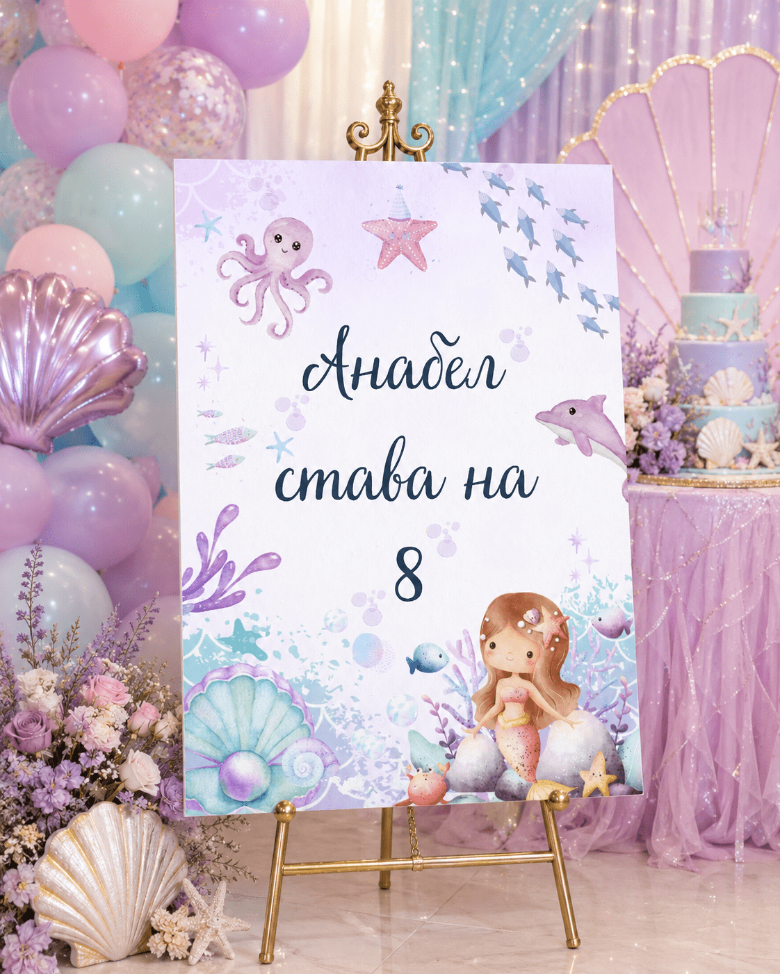 Персонализирана табела за рожден ден с русалка - Party Design