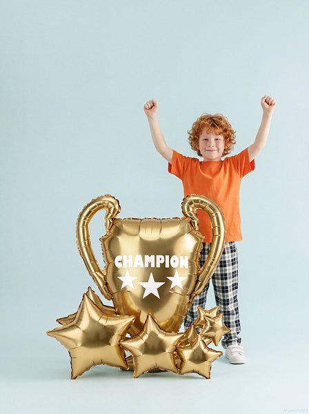 Стоящ фолиев балон купа Champion, златист, 83 × 87 см - PartyDesign