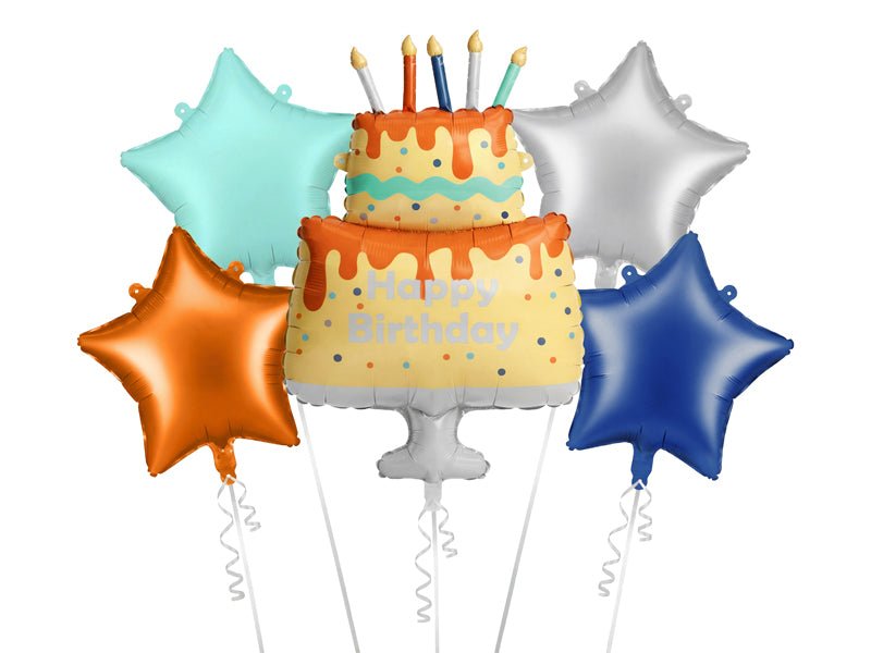 Комплект фолиеви балони цветна торта Happy Birthday, 5 броя - PartyDesign