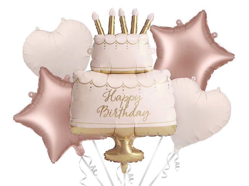 Комплект фолиеви балони пастелна торта Happy Birthday, 5 броя - PartyDesign
