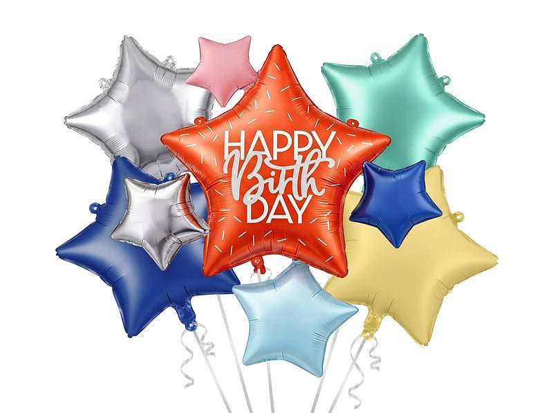 Комплект фолиеви балони Happy Birthday – звезди, 5 броя - PartyDesign